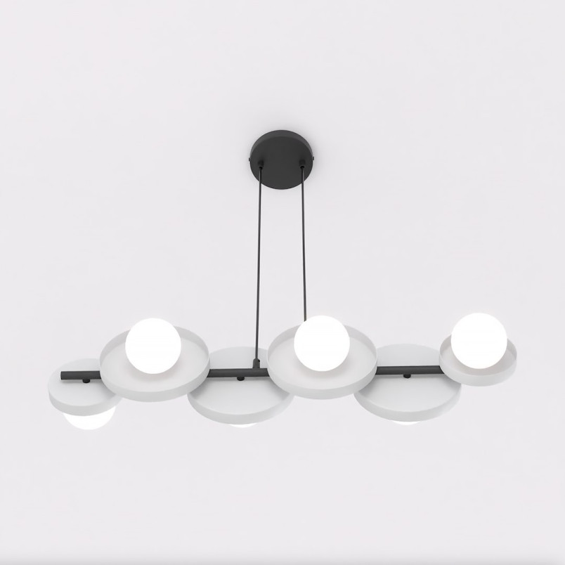 Lampa wisząca Emibig - metalowa, 6 kulek, szaro-biała