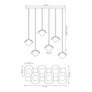 Lampa wisząca Emibig Ritual: 6 szklanych kul, nowoczesny design