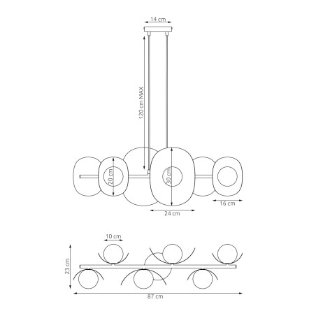 Lampa wisząca Emibig Elementi | 6 punktów, modern, 87cm