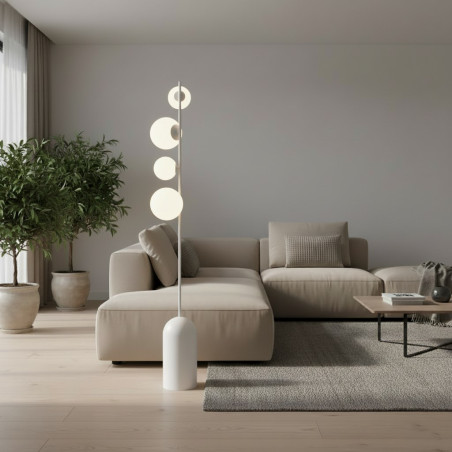 Lampa podłogowa Emibig - Szklane kule, biały kolor, 140cm