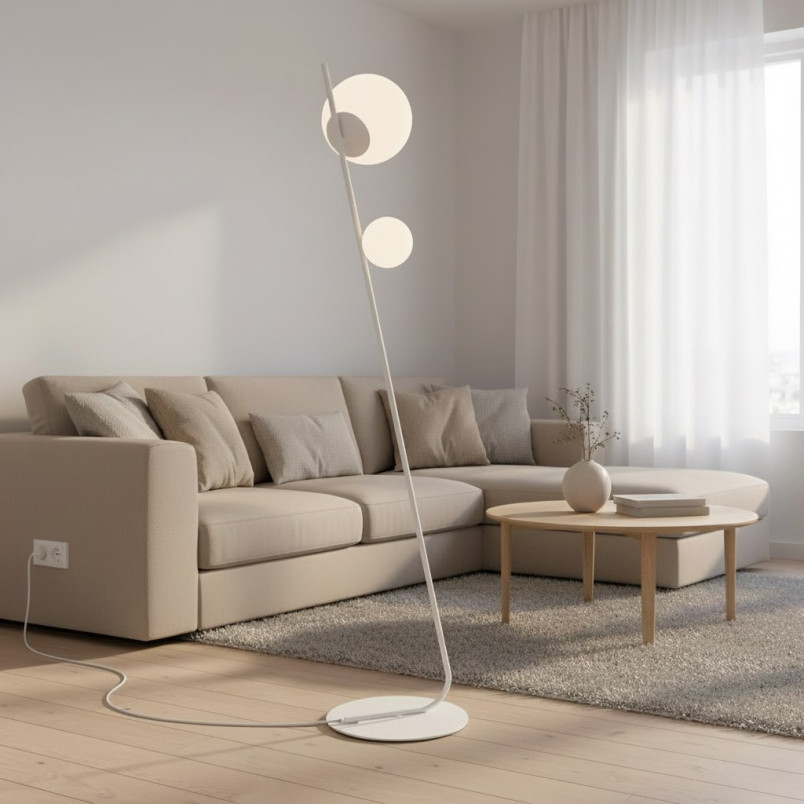Lampa podłogowa Tatu Emibig | Szkło, Biały, 150cm