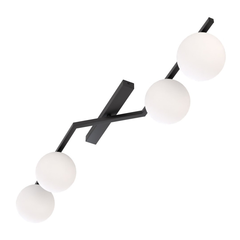 Plafon szklany Emibig Naton | 4 kule, 100cm, czarny/biały