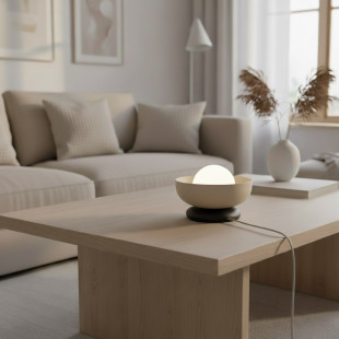 Lampa stołowa Emibig Ozzy: Szklana kula, 20cm, Opal/Mokka