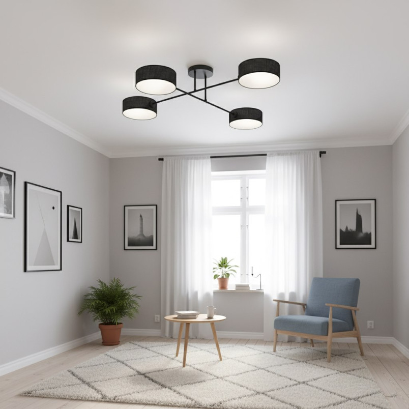 Lampa sufitowa Maga Emibig | Czarna, 4 punkty, 96cm