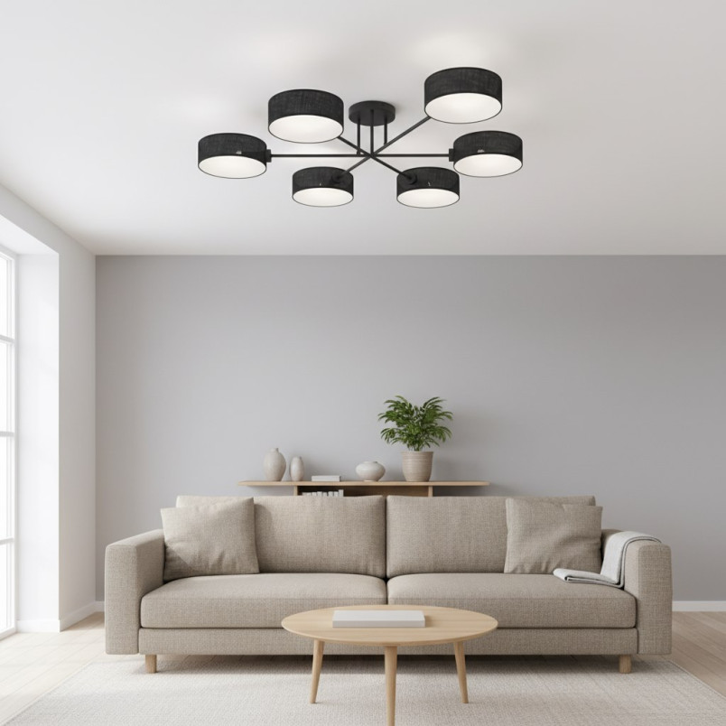 Lampa sufitowa Maga | 6 punktów, czarna | Emibig