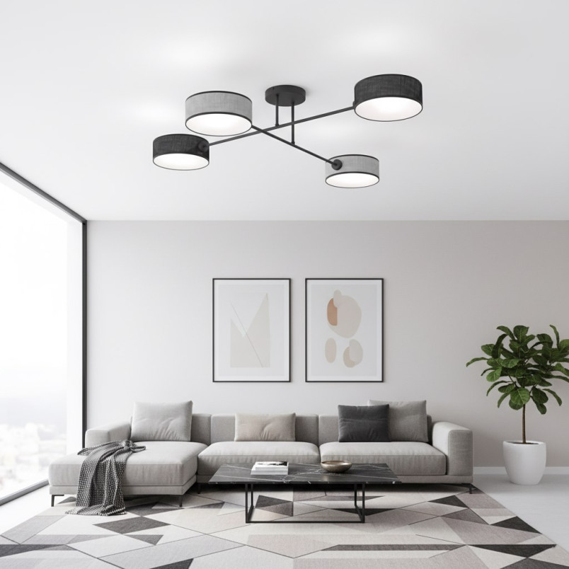 Lampa sufitowa Maga | 4 punkty, szaro-czarna | Emibig