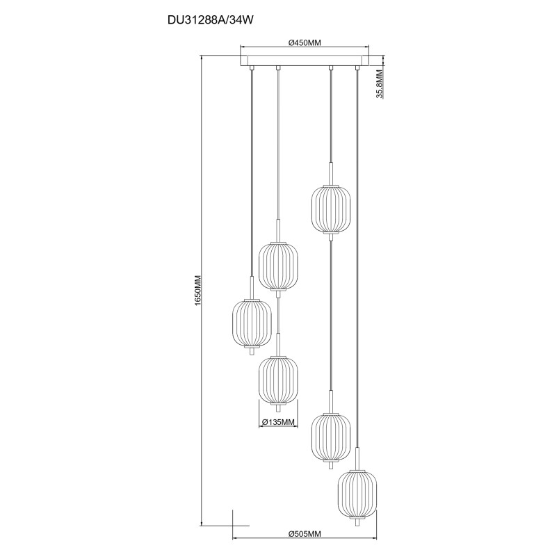 Lampa wisząca ZumaLine Akari | Szklana, 6 punktów, LED, złota