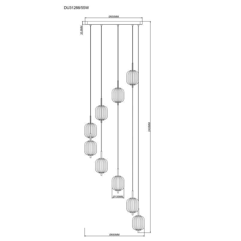 Lampa wisząca ZumaLine Akari | Szklana, 9 punktów, LED, 69cm