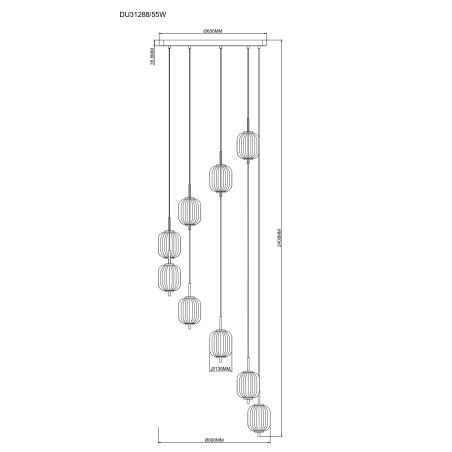 Lampa wisząca ZumaLine Akari | Szklana, 9 punktów, LED, 69cm