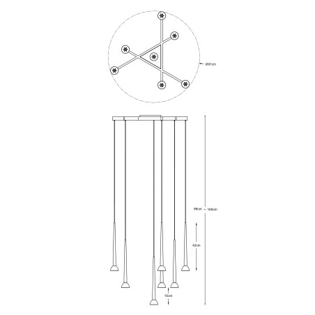 Lampa wisząca ZumaLine Boston | 7 punktów, czarny/złoty