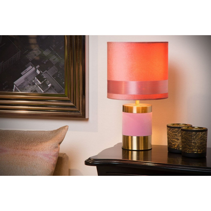 Lampa stołowa welurowa Frizzle - Różowa Lucide | Glamour