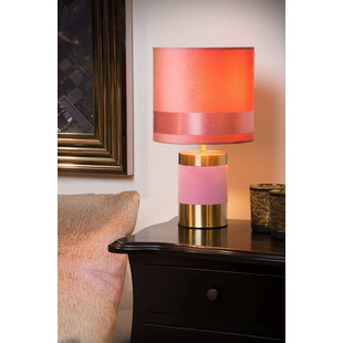 Lampa stołowa welurowa Frizzle - Różowa Lucide | Glamour