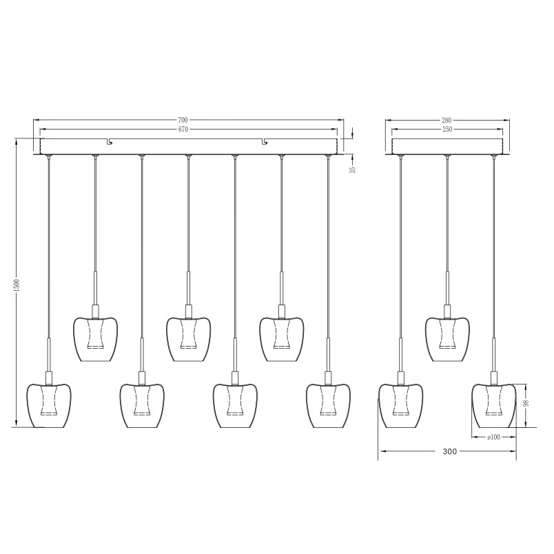 Lampa wisząca ZumaLine Nelson - 11 punktów, szkło, LED