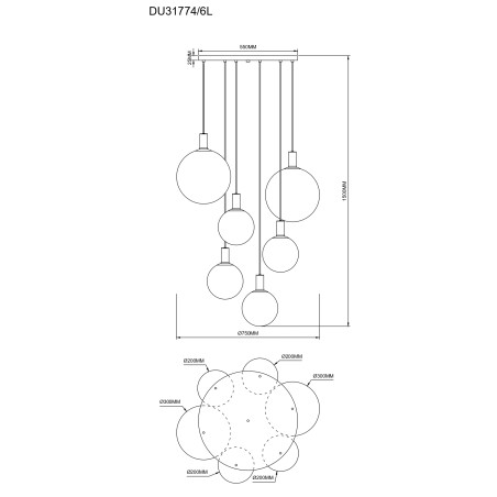 Lampa wisząca Nua ZumaLine | 6 punktów, szkło, złoto