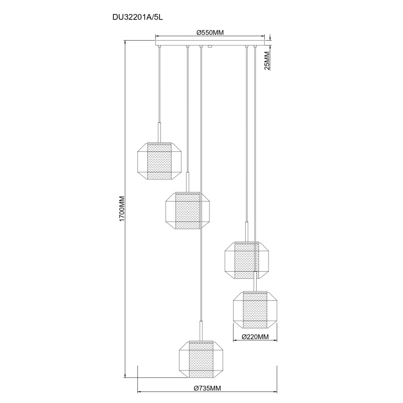 Lampa wisząca ZumaLine Solix | 5 punktów, szkło, nowoczesny styl