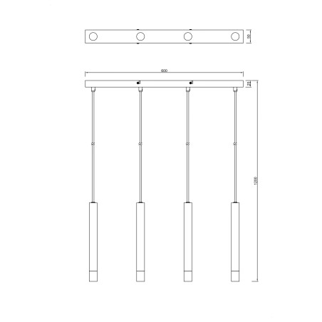 Lampa wisząca Velic ZumaLine - 4 tuby, czarna, 60cm