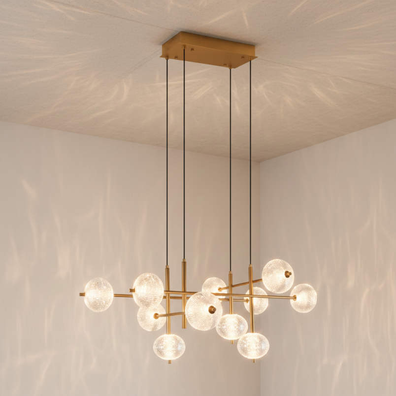 Lampa wisząca ZumaLine Galatea - złoty żyrandol z kulami LED
