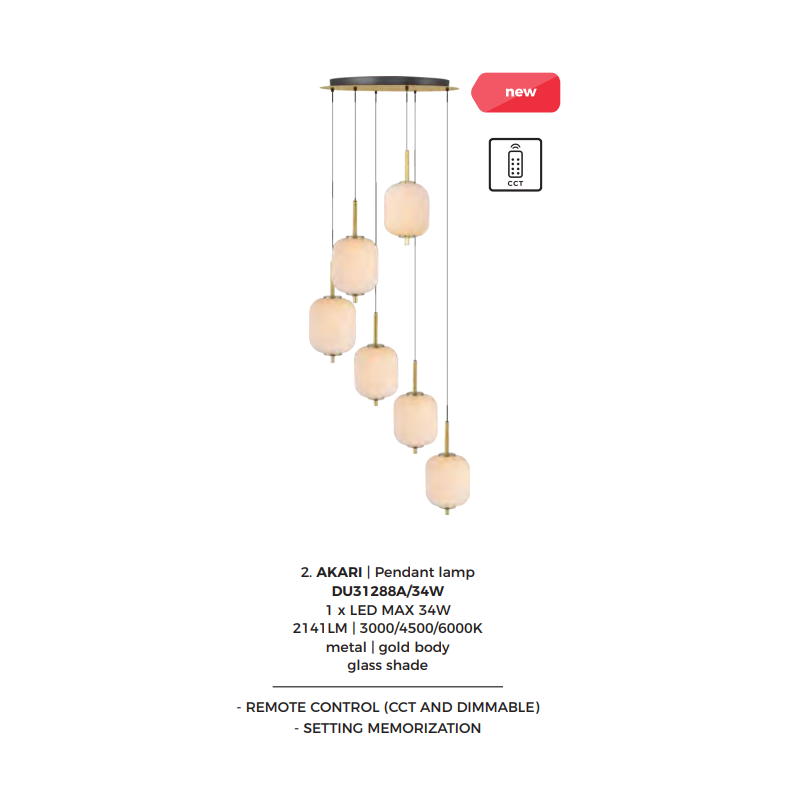 Lampa wisząca ZumaLine Akari | Szklana, 6 punktów, LED, złota
