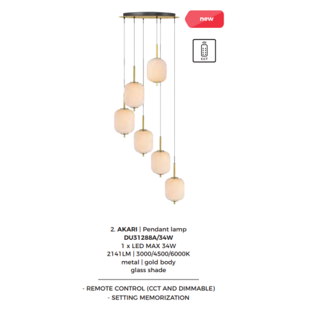 Lampa wisząca ZumaLine Akari | Szklana, 6 punktów, LED, złota