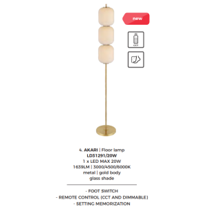 Lampa podłogowa ZumaLine Akari: Szkło, LED, Złoty