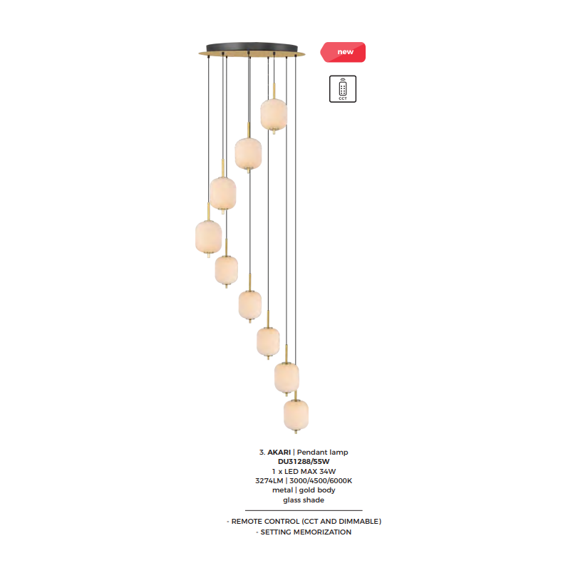 Lampa wisząca ZumaLine Akari | Szklana, 9 punktów, LED, 69cm