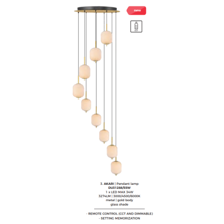 Lampa wisząca ZumaLine Akari | Szklana, 9 punktów, LED, 69cm
