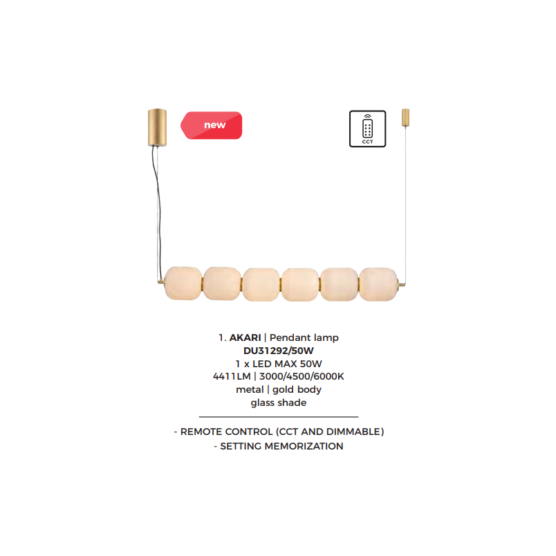 Lampa wisząca ZumaLine Akari: Szklana, podłużna, LED, 114cm