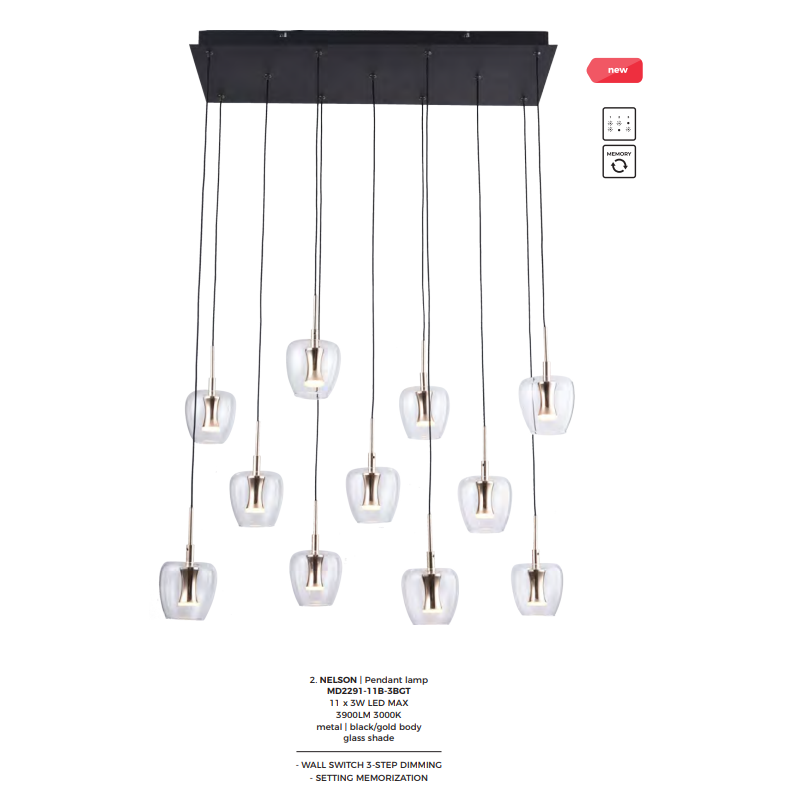 Lampa wisząca ZumaLine Nelson - 11 punktów, szkło, LED