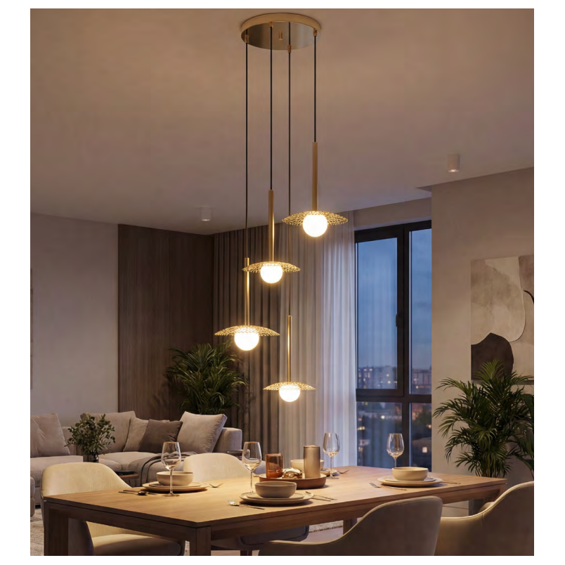 Lampa wisząca ZumaLine Nicosia: Dekoracyjna, 4 punkty, złota
