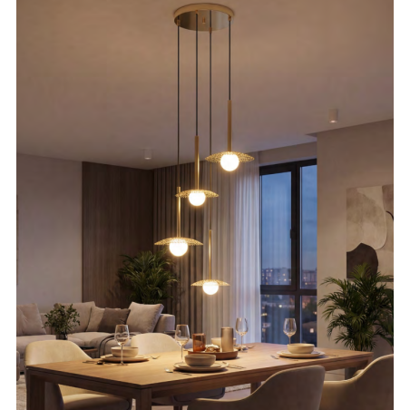 Lampa wisząca ZumaLine Nicosia: Dekoracyjna, 4 punkty, złota