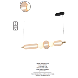 Lampa wisząca ZumaLine Sarr LED | Złoty, szklany, z pilotem