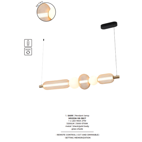 Lampa wisząca ZumaLine Sarr LED | Złoty, szklany, z pilotem