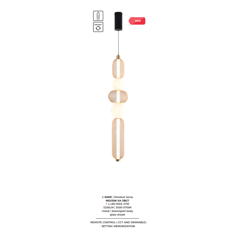 Lampa wisząca ZumaLine Sarr - złoty/czarny, LED, pilot