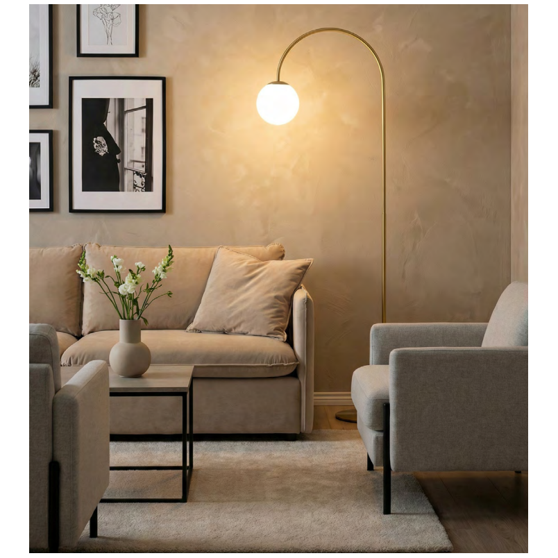 Lampa podłogowa Bow ZumaLine | Elegancki design, złoto i szkło