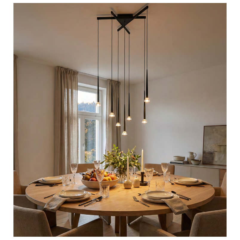 Lampa wisząca Boston ZumaLine | 7 punktów, czarny mat