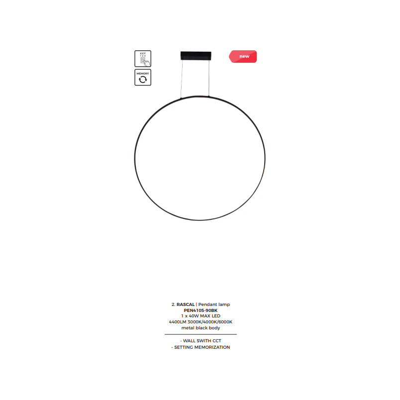 Lampa wisząca LED Rascal 90cm czarna | ZumaLine