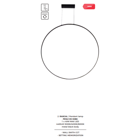 Lampa wisząca LED Rascal 90cm czarna | ZumaLine