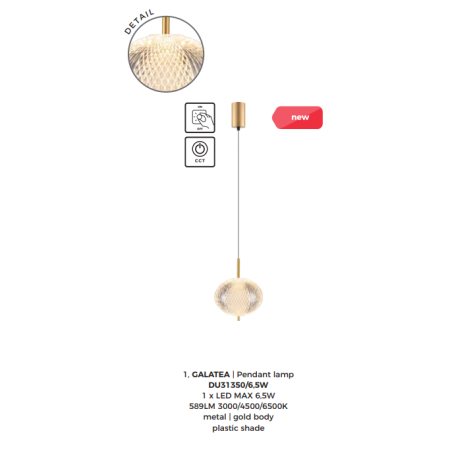 Lampa wisząca ZumaLine Galatea LED - złota, glamour