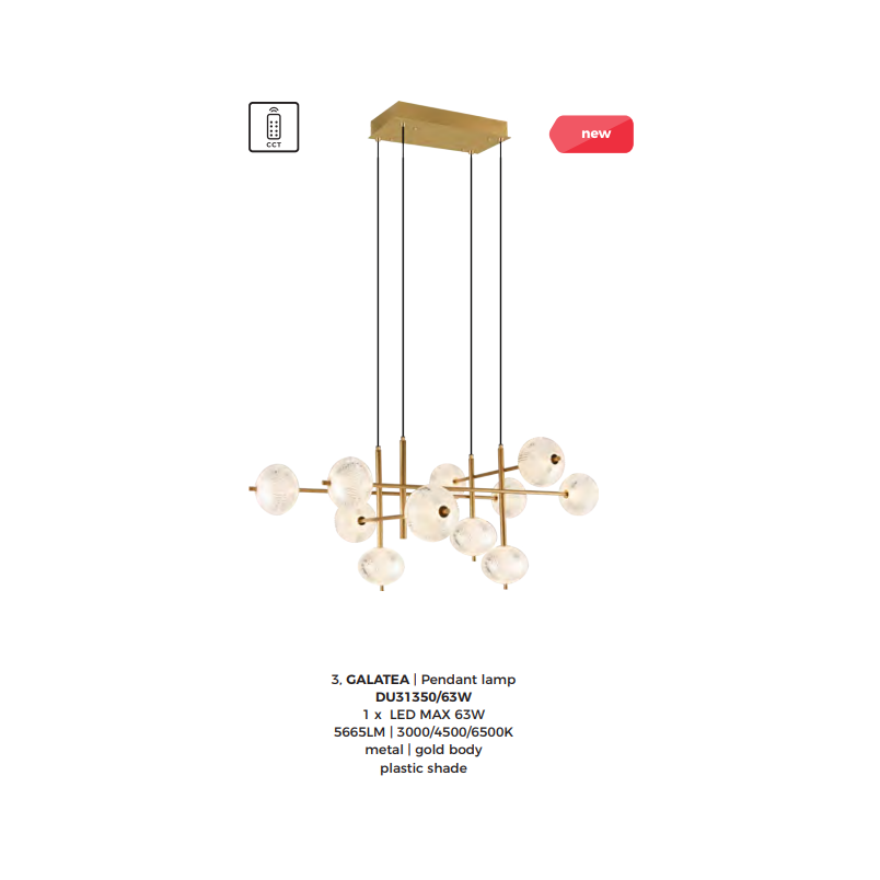 Lampa wisząca ZumaLine Galatea - złoty żyrandol z kulami LED
