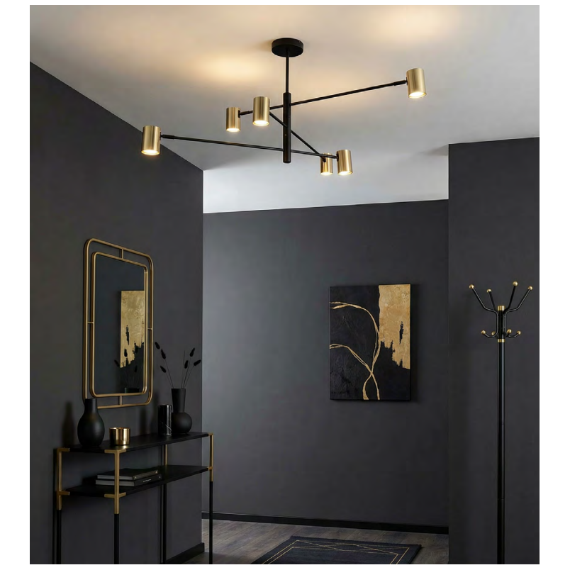 Lampa sufitowa Pedro ZumaLine | 6 punktów, czarno-złota