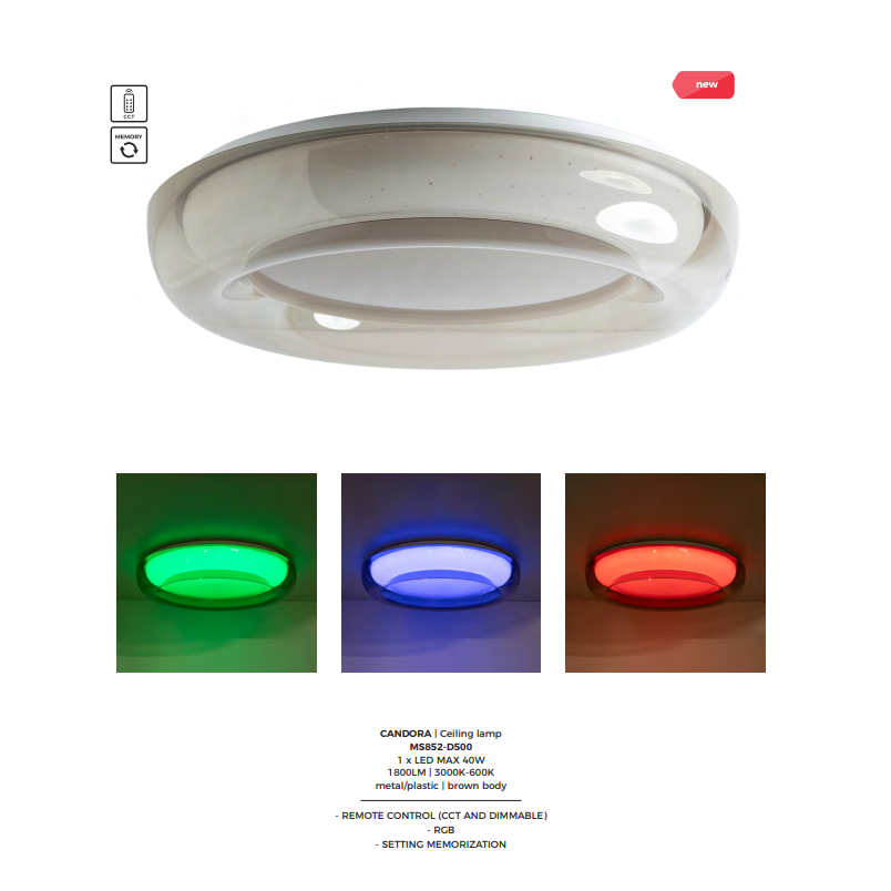 Plafon LED ZumaLine Candora: Pilot, RGB, Ściemnianie | [Nazwa Sklepu]