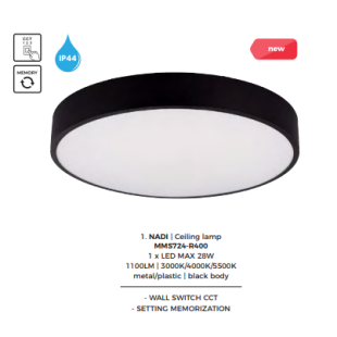 Plafon LED Nadi ZumaLine | Regulacja barwy, 40cm, Czarny