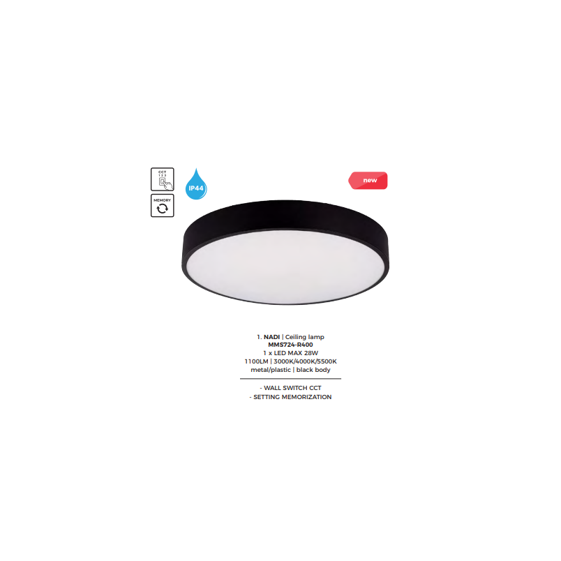 Plafon LED Nadi ZumaLine | Regulacja barwy, 40cm, Czarny