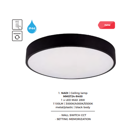 Plafon LED Nadi ZumaLine | Regulacja barwy, 40cm, Czarny