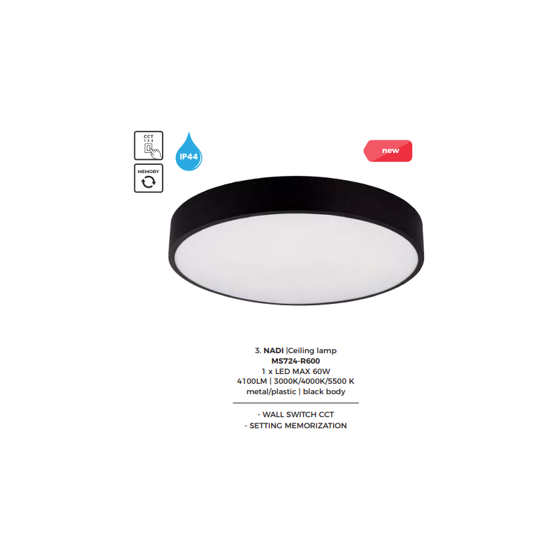 Plafon LED Nadi ZumaLine: Regulacja barwy, 60cm, Czarny