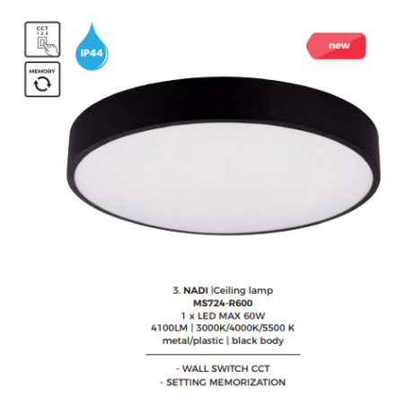 Plafon LED Nadi ZumaLine: Regulacja barwy, 60cm, Czarny