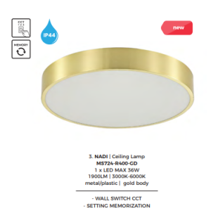 Plafon LED Nadi ZumaLine - 40cm, złoty, regulacja barwy