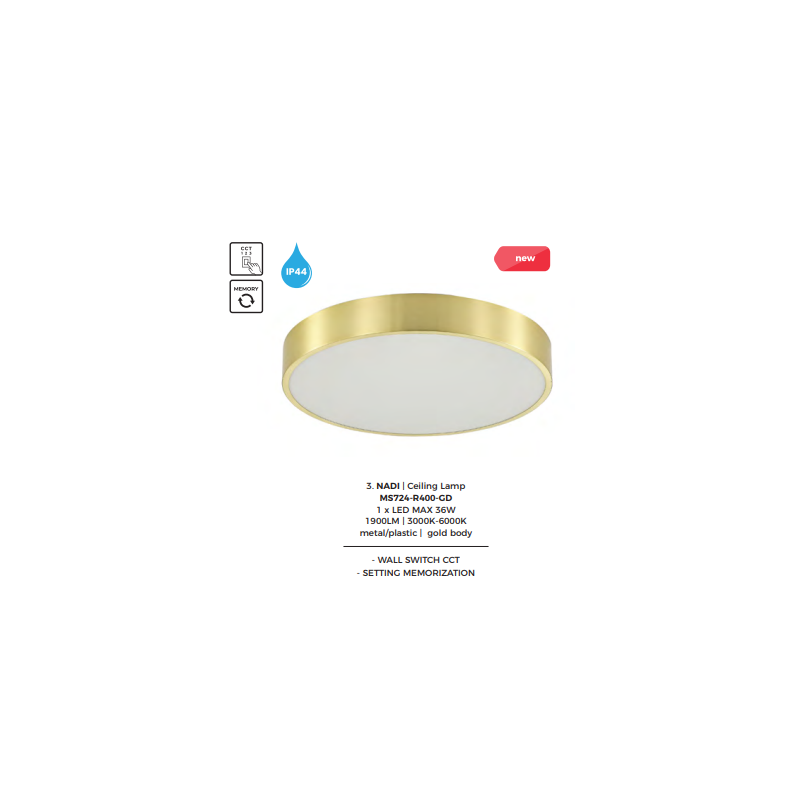 Plafon LED Nadi ZumaLine - 40cm, złoty, regulacja barwy
