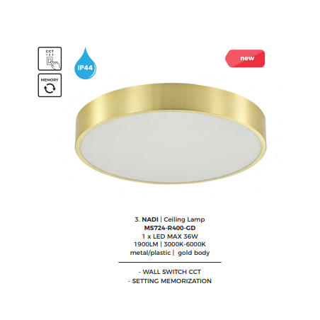 Plafon LED Nadi ZumaLine - 40cm, złoty, regulacja barwy