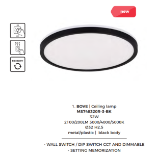 Plafon LED ZumaLine Bove: Regulacja barwy, 32cm, Czarny